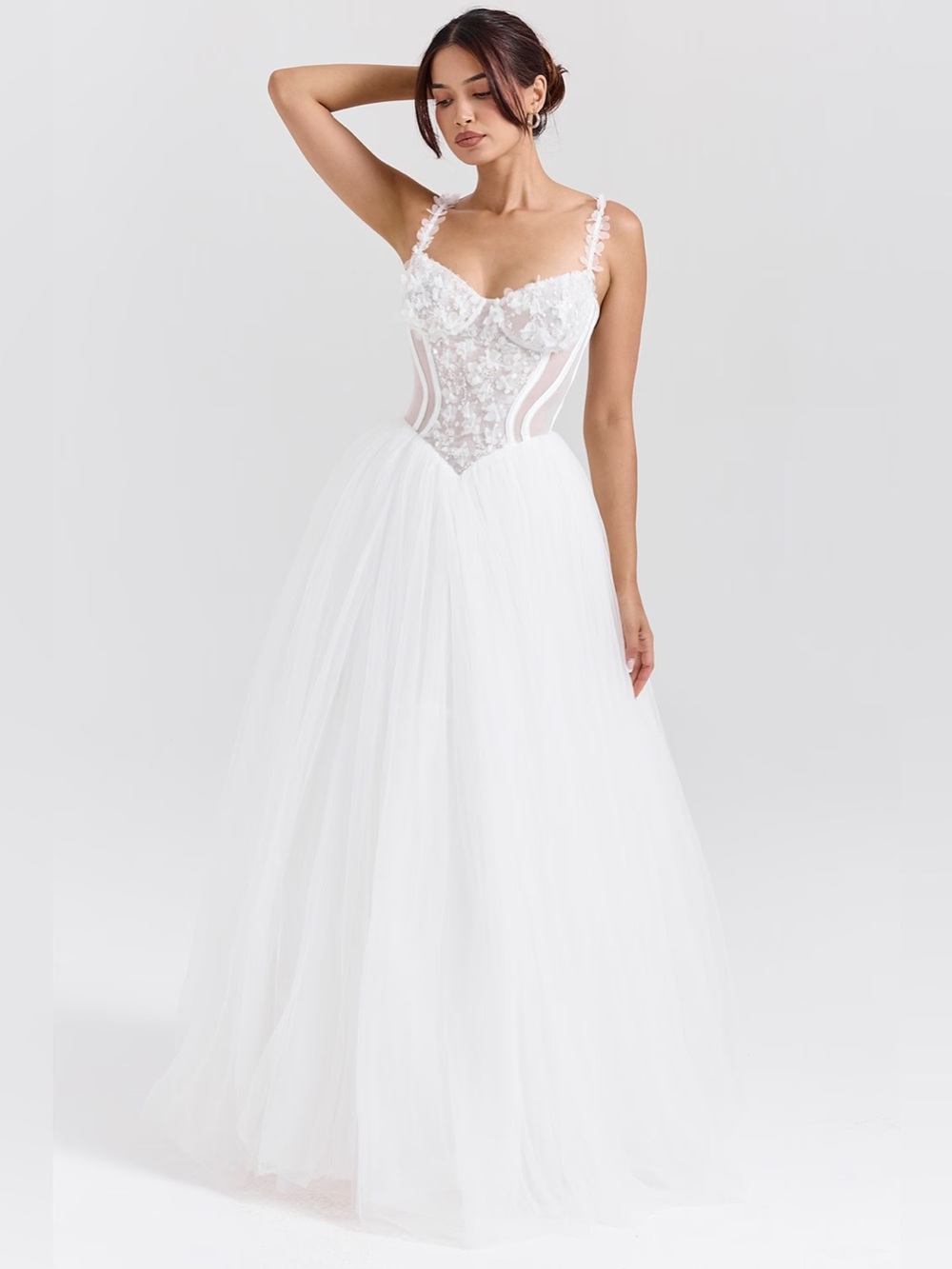 HOUSE OF CB 'Nathalie' White Floral Lace Tulle Bridal Gown NWOT - Picture 3 of 10